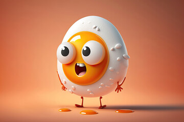 Wall Mural - Cute 3D cartoon of egg character. Generative AI