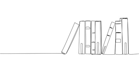 old books are on the shelf one line art. continuous line drawing of book, library, education, school
