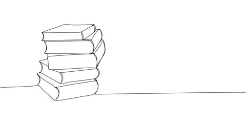 Canvas Print - Stack of 5 books, textbooks, encyclopedias one line art. Continuous line drawing of book, library, education, school, study, literature, paper, textbook, knowledge, read, learn, page, reading.
