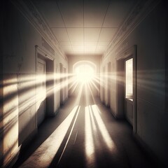 Poster - Rays of light in the corridor of the hospital, generative ai