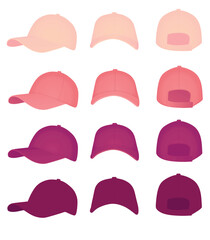 Wall Mural - Purple baseball cap set.  vector illustration