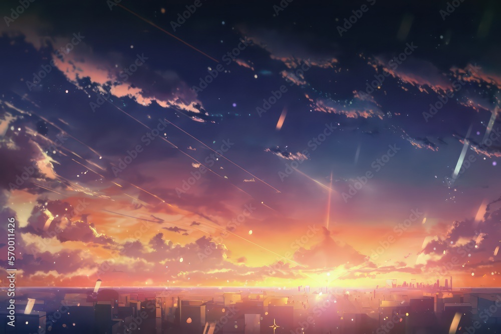 Anime sky art wallpaper background. Fantasy sky with beautiful star