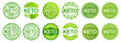 © Irina Shats - Set of keto stamps. Love keto. Ketogenic diet. Plant based vegan food product label. Green heart-shaped stamp. Logo or icon. Sticker. Vegetarian.Keto approved friendly