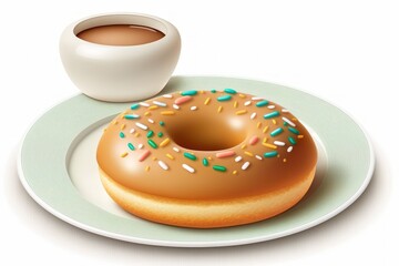 Sticker - bread and a donut on a white dish. Generative AI