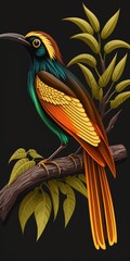 Wall Mural - Beatiful bird of paradise on branch, cendrawasih bird. Generative AI