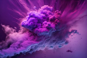 Sticker - Background of abstract purple lilac smoke with acrylic paint underwater explosion. Generative AI