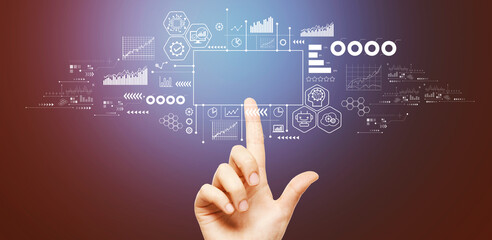 Wall Mural - Digital transformation and technological revolution concept with hand pressing a button on a technology screen