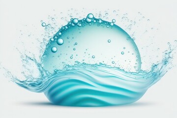 Air bubbles in a light blue water splash, isolated on a white background. The waves' motion creates an impression of clarity and cleanliness. Generative AI