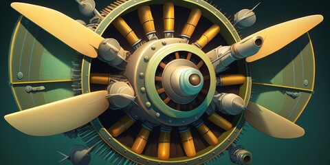 Wall Mural - a subdued illustration of an airplane radial engine. Generative AI