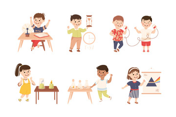 Sticker - Little Children Working on Physics Science Experiment Vector Set