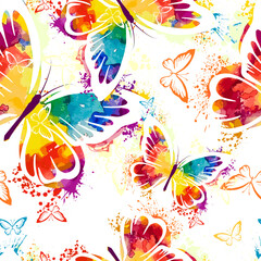 Wall Mural - Seamless pattern with colorful butterflies. Vector abstract illustration