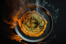 Burning Bitcoin On Black Background