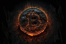 Round Shaped Bitcoin Logo In Fire