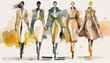 female fashion show, professional models on a catwalk, people art, illustration, printable for magazins or flier and for blogger. Generative AI