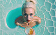 adult young attractive blonde, woman in water, wellness and vacation in swimming pool. Generative AI