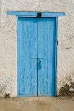 Old Door Of A Farm Or Rural House Painted Blue