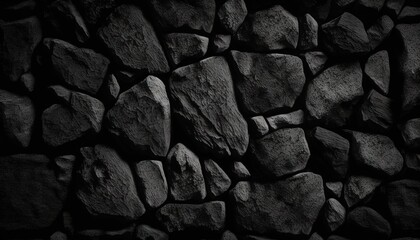 Canvas Print -  a black and white photo of a wall made out of rocks and rocks, with a dark sky in the background and a black and white photo of a rock wall.  generative ai