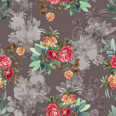 seamless dark dusty ground  with flower design digital print