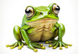 A smiley, green frog mascot on a white background. Its expression creates an appealing, charming atmosphere perfect for graphic uses. Generative AI