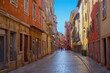 Streets of Rovinj with calm, colorful building facades, Istria, Rovinj is a tourist destination on Adriatic coast of Croatia