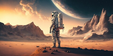 Wall Mural - Astronaut at a far planet