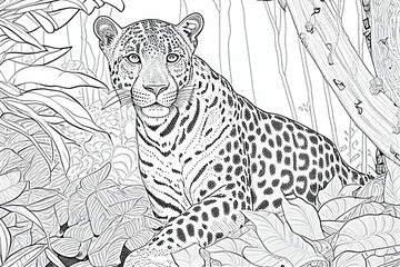 jaguar in the jungle for coloring book