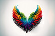 a multicolored love-shaped bird wing on a white background