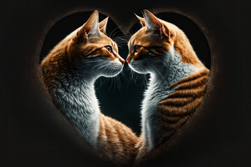 Wall Mural - a couple of cats staring at each other in a love shape