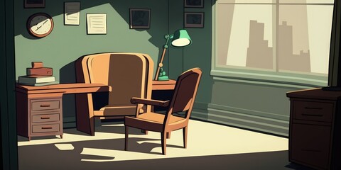 Poster - Nobody in the boss office, empty chair. Generative AI