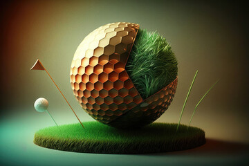 Illustration of a golf ball in 3d style. Futuristic sports concept. AI generation