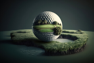 Illustration of a golf ball in 3d style. Futuristic sports concept. AI generation