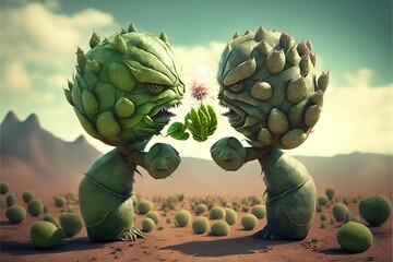 Cactus monsters preparing to fight