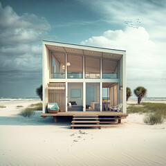 Wall Mural - Small luxury modern beach house. Beach house. generative ai. Modern architecture. Villa by the sea