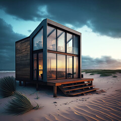 Wall Mural - Small luxury modern beach house. Beach house. generative ai. Modern architecture. Villa by the sea