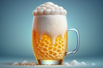 Sticker - Light beer in a frosty glass with foam. Generative AI