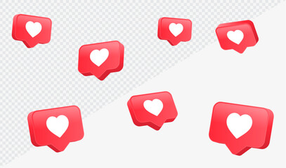 heart in 3d speech bubble icon background. like heart social media notification icons 3d modern, lov