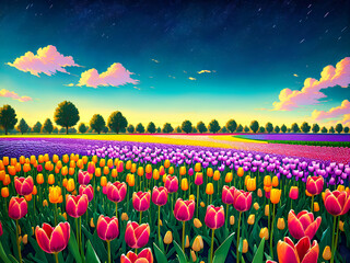 Wall Mural - landscape with tulip field