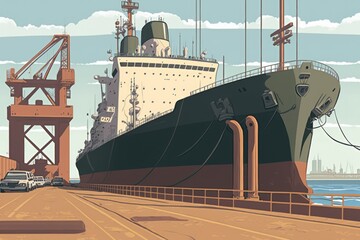 Wall Mural - Ukraine's Odessa May 31, 2018 To load grain, bulk carriers are moored to the berth of the grain terminal. Generative AI