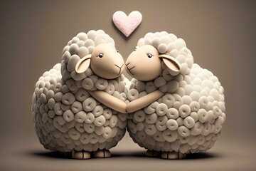 Wall Mural - Illustration of a cute couple of sheeps in love, valentines day concept. Generative AI.