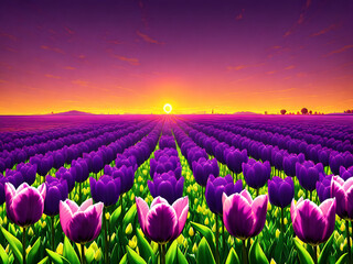 Wall Mural - tulip field landscapes - spring concept - generative ai image