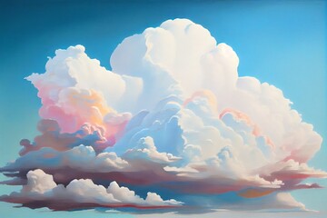 Wall Mural - A painting of a sky with clouds and a sky background with a white and blue sky and clouds and a blue sky and a white and pink cloud with a light blue sky and white background. Generative AI