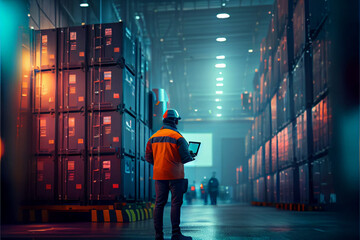 warehouse stock engineer man scanning package with barcode scanner check goods in transportation and