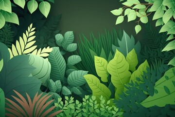 Sticker - The summertime garden's green leaf nature. As a spring background cover page or greenery wallpaper, natural green leaves plants are used. Generative AI