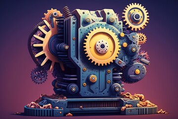 Poster - Industry 4.0 refers to the digital disruption brought on by internet of things (IoT) technologies. Image of an automated robot machine with connected gears. Generative AI