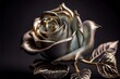 Silver rose - delicate floral petals and stem made of metal in black studio background setting. Isolated. Generative AI