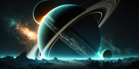 Wall Mural - planet with rings. science fiction and fantasy image of deep space in high resolution, suitable for 