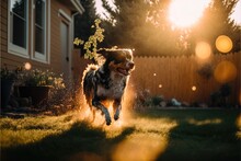 Happy Dog Play In Summer Backyard