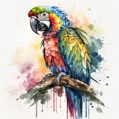 Naklejka na meble Watercolor Illustration of a Macaw, Blue, Green, Red, Orange, Generative AI