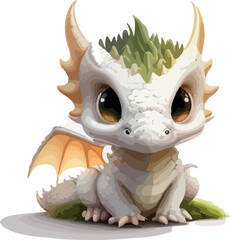 Sticker - Cute white dragon vector illustration