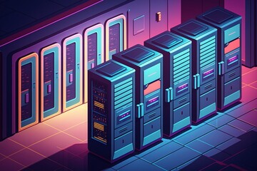 Poster - Supercomputer, server room, datacenter, and data security center interiors are modern. Generative AI